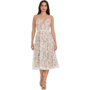 imageDress the Population Womens Tahani Plunge Neckline Fit and Flare Midi DressDressWhiteNude