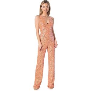 imageDress the Population Womens Charlie Plunging Sequin Sleeveless JumpsuitApricot Multi