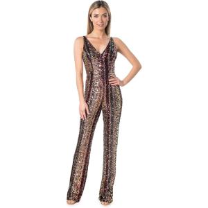 imageDress the Population Womens Charlie Plunging Sequin Sleeveless JumpsuitBronze Multi