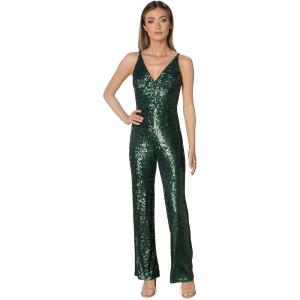 imageDress the Population Womens Charlie Plunging Sequin Sleeveless JumpsuitDark Pine Multi