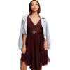 imageDress the Population Womens Corey Plunging Mix Media Cap Sleeve Aline Midi DressBurgundy