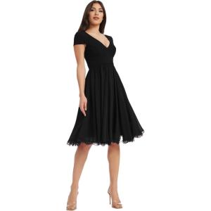 imageDress the Population Womens Corey Plunging Mix Media Cap Sleeve Aline Midi DressBlack