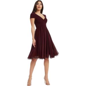 imageDress the Population Womens Corey Plunging Mix Media Cap Sleeve Aline Midi DressBurgundy