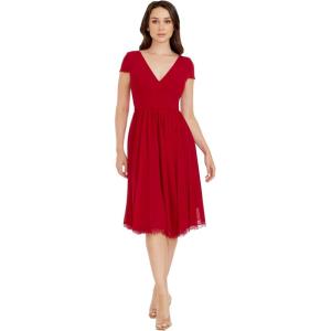 imageDress the Population Womens Corey Plunging Mix Media Cap Sleeve Aline Midi DressGarnet