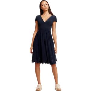 imageDress the Population Womens Corey Plunging Mix Media Cap Sleeve Aline Midi DressMidnight