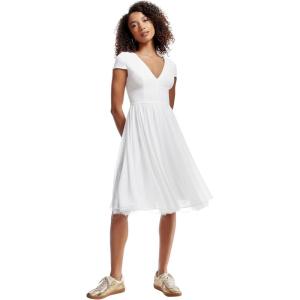 imageDress the Population Womens Corey Plunging Mix Media Cap Sleeve Aline Midi DressOff White  Corey