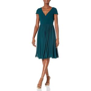 imageDress the Population Womens Corey Plunging Mix Media Cap Sleeve Aline Midi DressPine