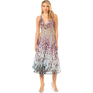imageDress the Population Womens Elisa Sleeveless Plunge Neckline Fit and Flare Midi DressOrchid Multi