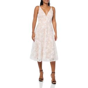 imageDress the Population Womens Elisa Sleeveless Plunge Neckline Fit and Flare Midi DressWhite