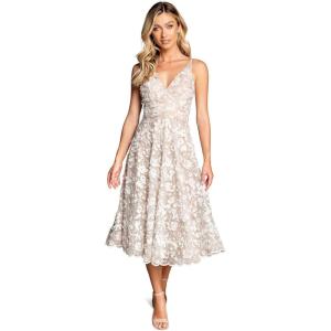 imageDress the Population Womens Elisa Sleeveless Plunge Neckline Fit and Flare Midi DressWhiteGold