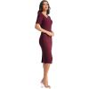 imageDress the Population Womens Ruth Short Puff Sleeves Asymmetrical Neckline Bodycon Midi DressBurgundy