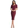 imageDress the Population Womens Ruth Short Puff Sleeves Asymmetrical Neckline Bodycon Midi DressBurgundy