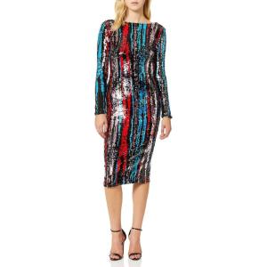 imageDress the Population Womens Emery Long Sleeve Stretch Sequin Midi SheathRouge RedMulti