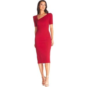imageDress the Population Womens Ruth Short Puff Sleeves Asymmetrical Neckline Bodycon Midi DressGarnet
