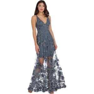 imageDress the Population Womens Sidney Sleeveless Plunge Neckline Fit and Flare Maxi DressSteel