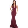 imageDress the Population Womens Camden Sleeveless Halter Plunging Long Stretch GownBurgundy