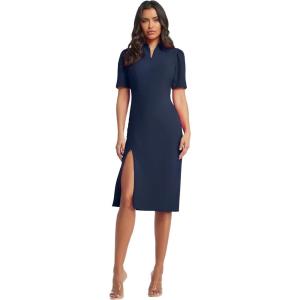 imageDress the Population Womens Gloria Collared Zip Neck Short Sleeve Bodycon Midi DressMidnight Blue