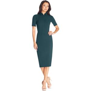 imageDress the Population Womens Gloria Collared Zip Neck Short Sleeve Bodycon Midi DressPine