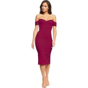 imageDress the Population Womens Bailey Off The Shoulder Sweetheart Bodycon Midi Sheath DressDark Magenta