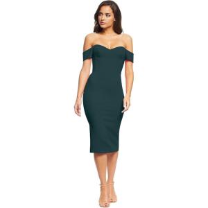 imageDress the Population Womens Bailey Off The Shoulder Sweetheart Bodycon Midi Sheath DressPine