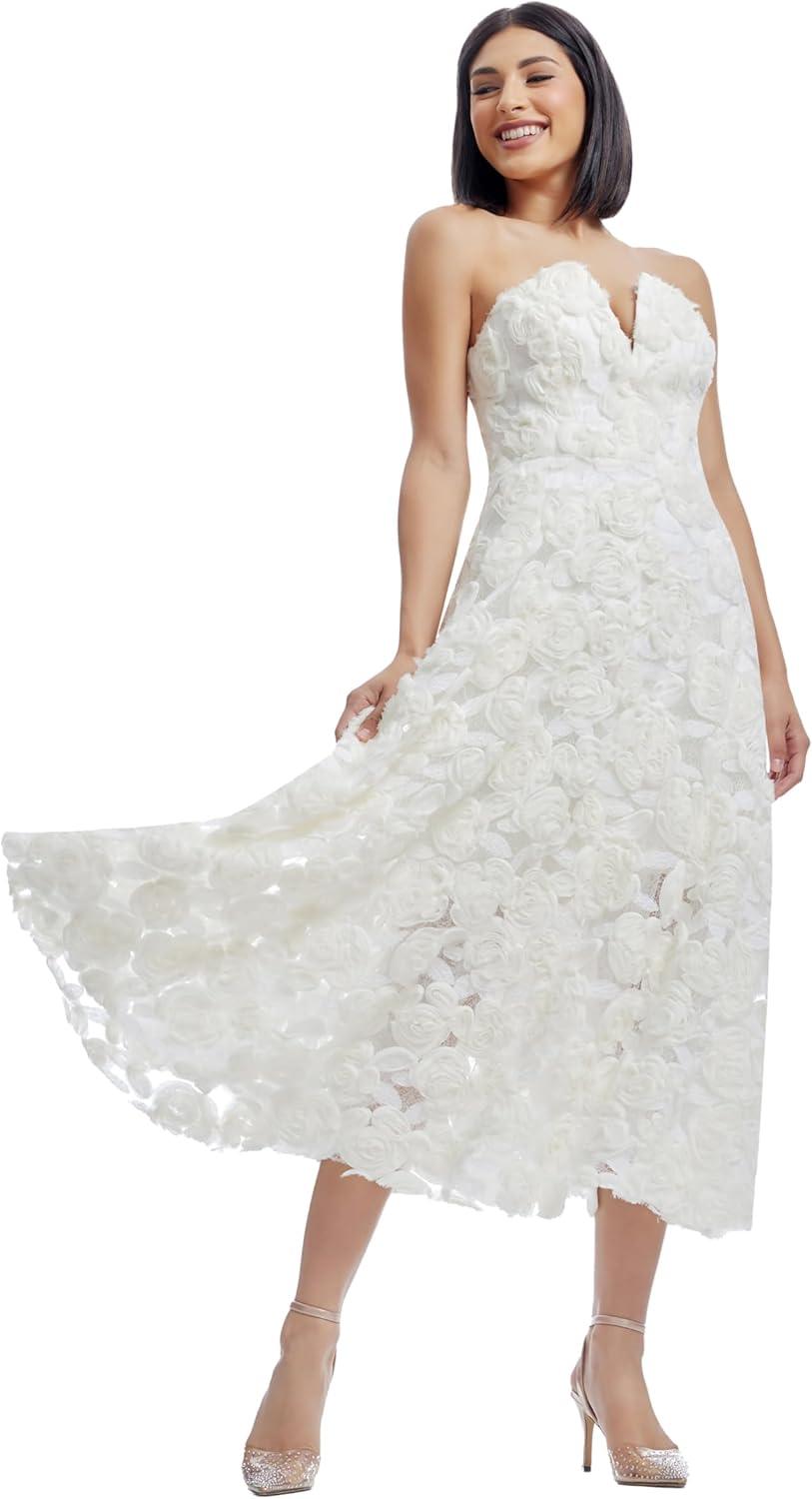 imageDress The Population Womens Briella Fit and Flare Midi DressOffwhite