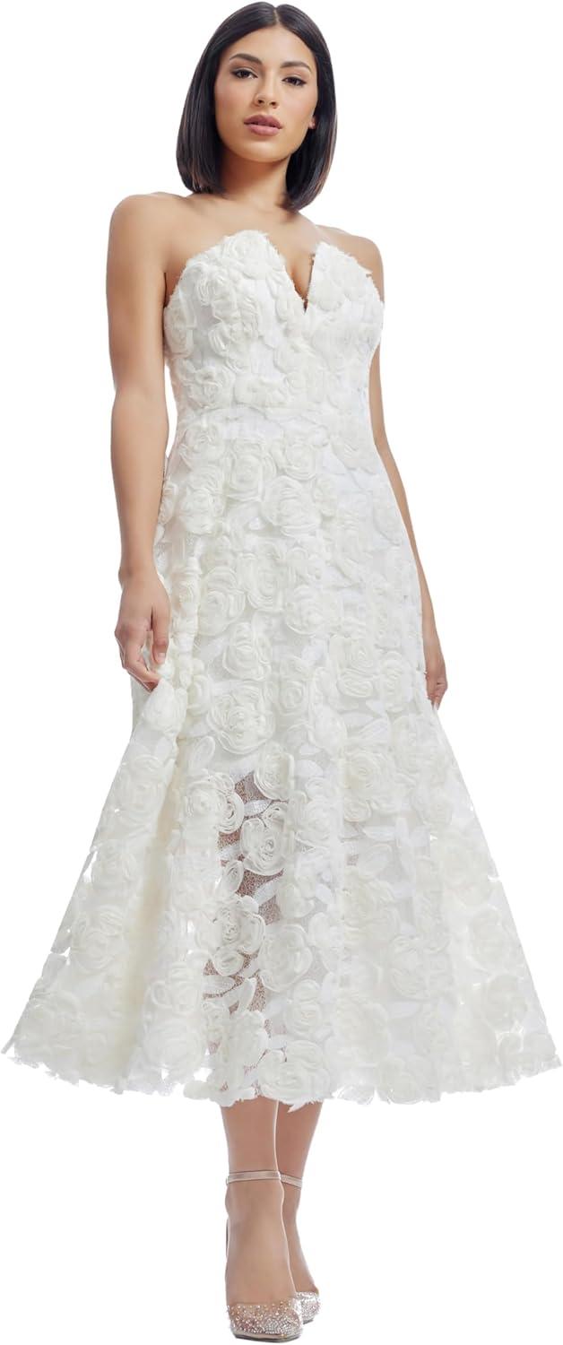 imageDress The Population Womens Briella Fit and Flare Midi DressOffwhite