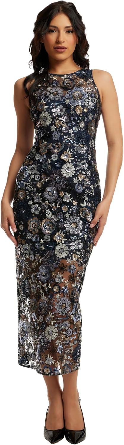 imageDress The Population Womens Helena Bodycon Midi DressNavy Multi