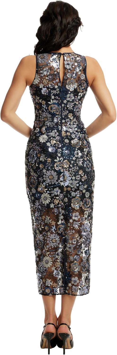 imageDress The Population Womens Helena Bodycon Midi DressNavy Multi