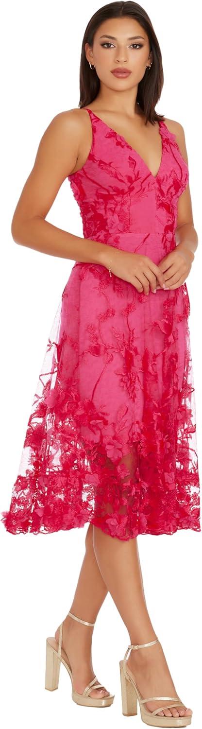 imageDress the Population Womens Audrey Midi Plunging DressBegonia