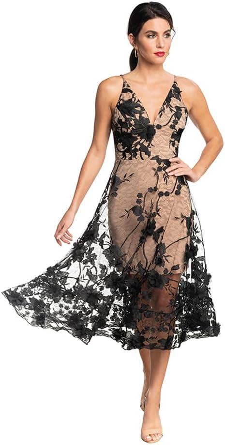 imageDress the Population Womens Audrey Midi Plunging DressBlackNude