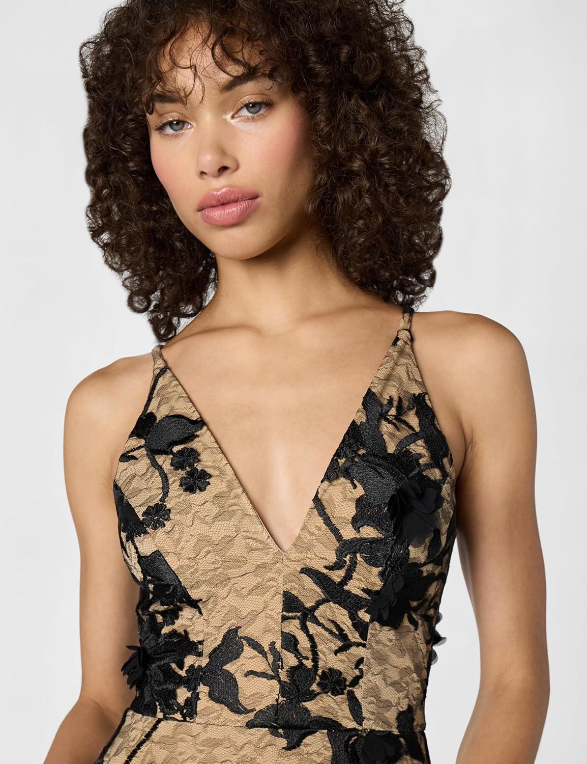 imageDress the Population Womens Audrey Midi Plunging DressBlackNude