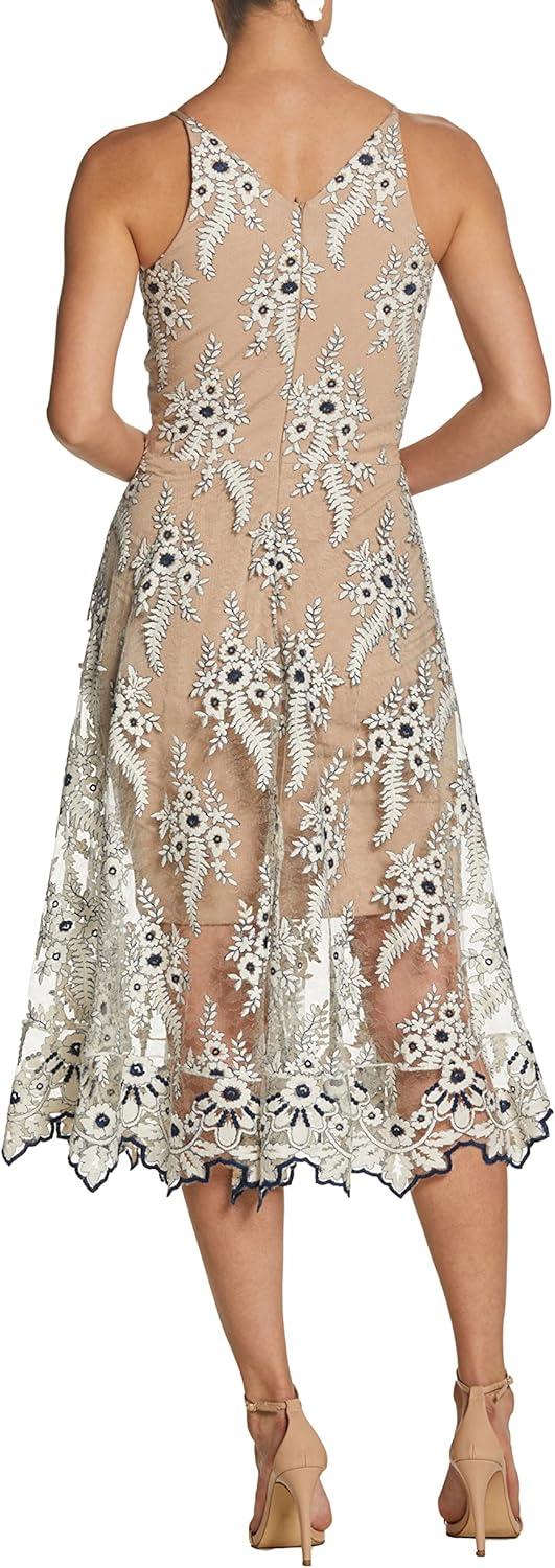 imageDress the Population Womens Audrey Midi Plunging DressIvoryNavy