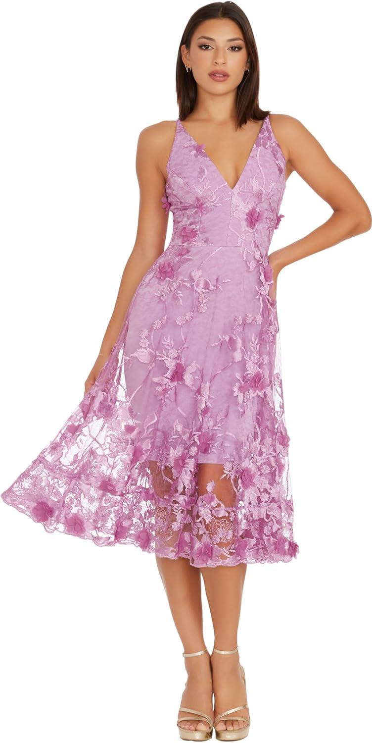 imageDress the Population Womens Audrey Midi Plunging DressLavender