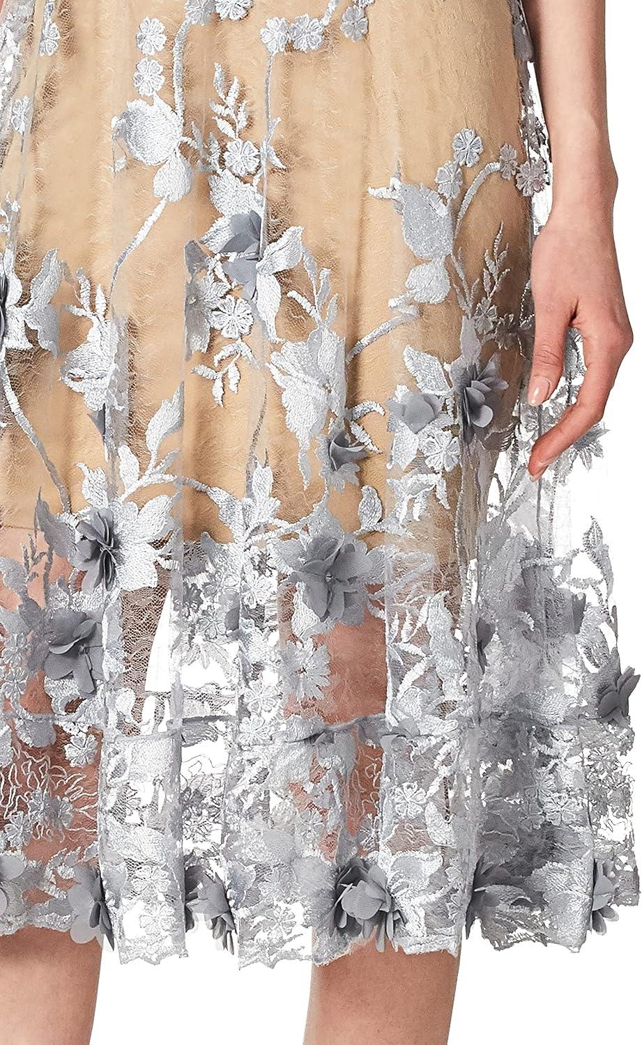 imageDress the Population Womens Audrey Midi Plunging DressMineral BlueNude