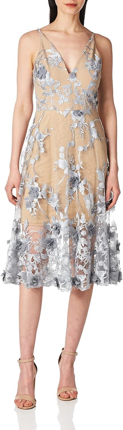 imageDress the Population Womens Audrey Midi Plunging DressMineral BlueNude