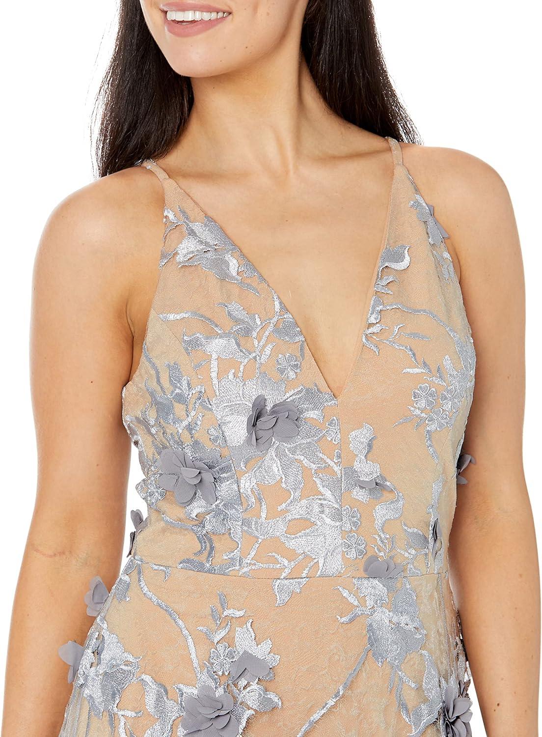 imageDress the Population Womens Audrey Midi Plunging DressMineral BlueNude