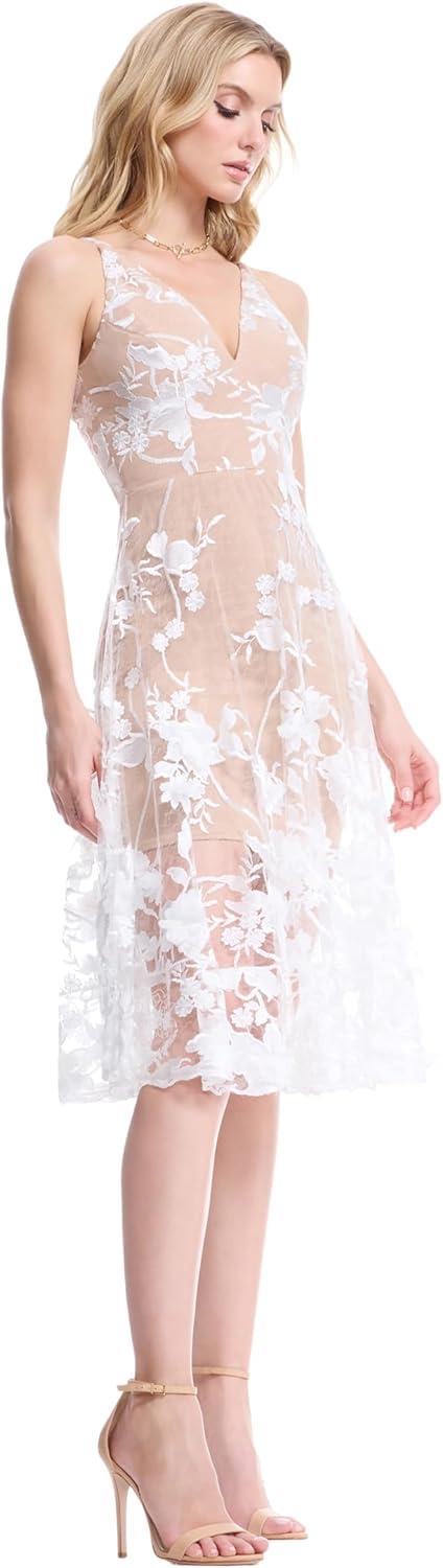 imageDress the Population Womens Audrey Midi Plunging DressOff WhiteNude