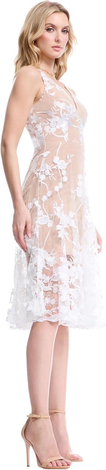 imageDress the Population Womens Audrey Midi Plunging DressOff WhiteNude