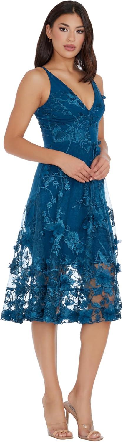 imageDress the Population Womens Audrey Midi Plunging DressPeacock Blue