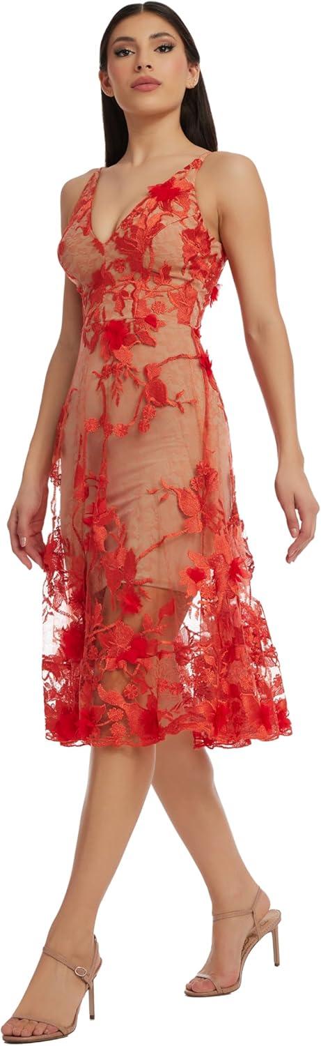 imageDress the Population Womens Audrey Midi Plunging DressPoppyNude