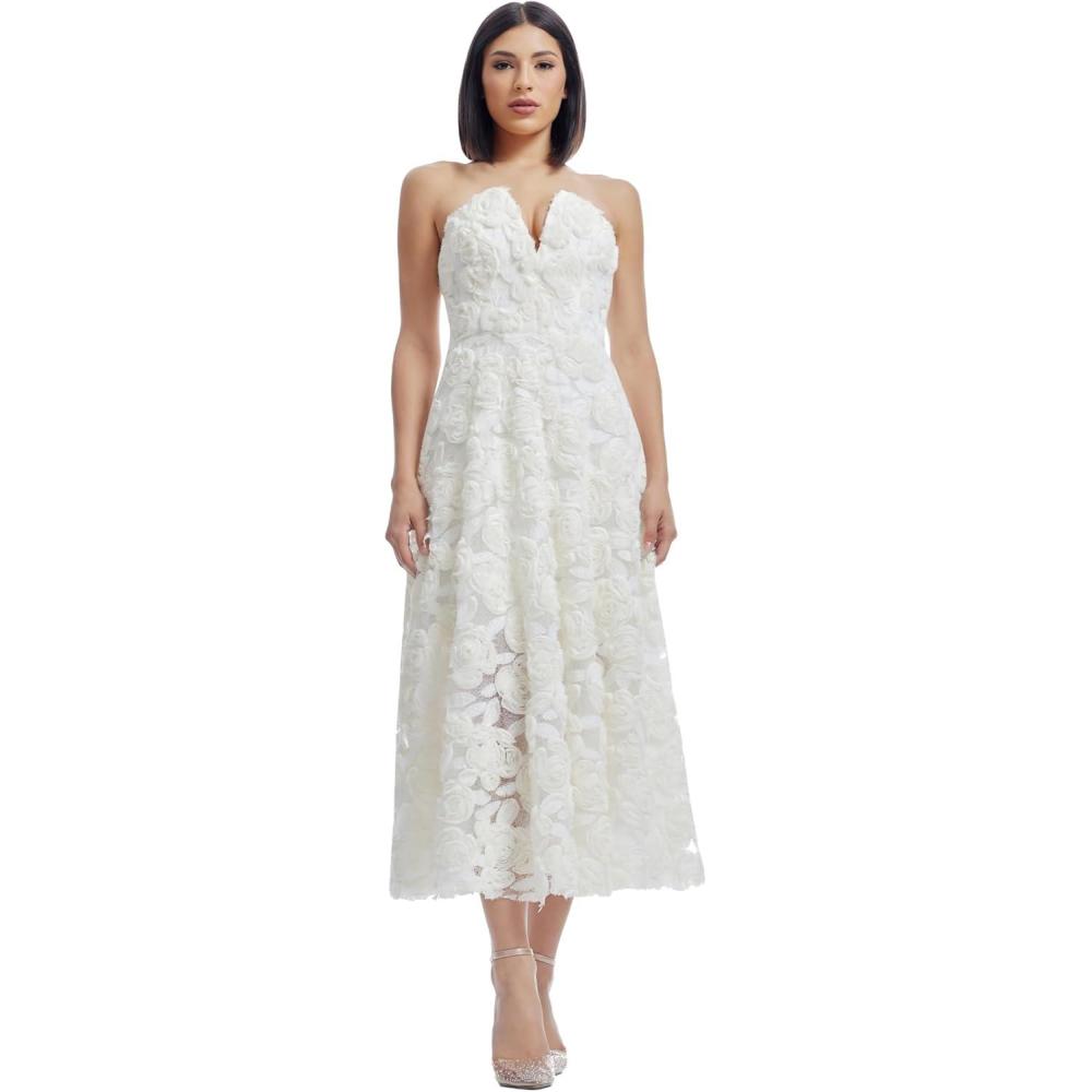 imageDress The Population Womens Briella Fit and Flare Midi DressOffwhite