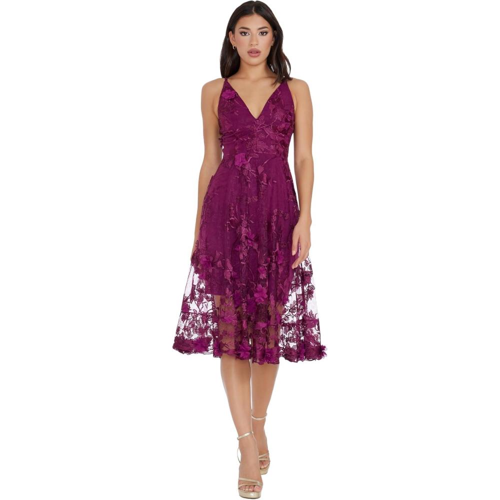 imageDress the Population Womens Audrey Midi Plunging DressDark Magenta