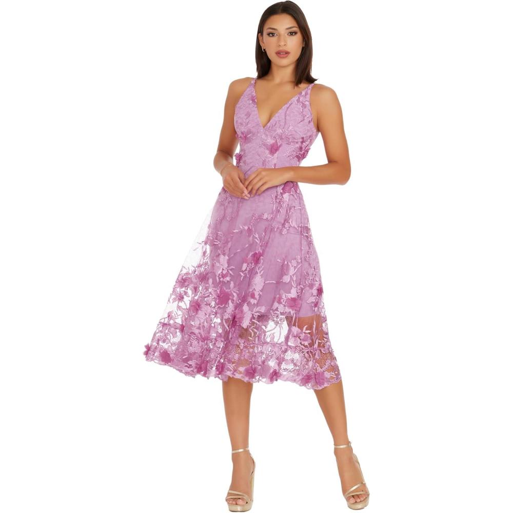 imageDress the Population Womens Audrey Midi Plunging DressLavender