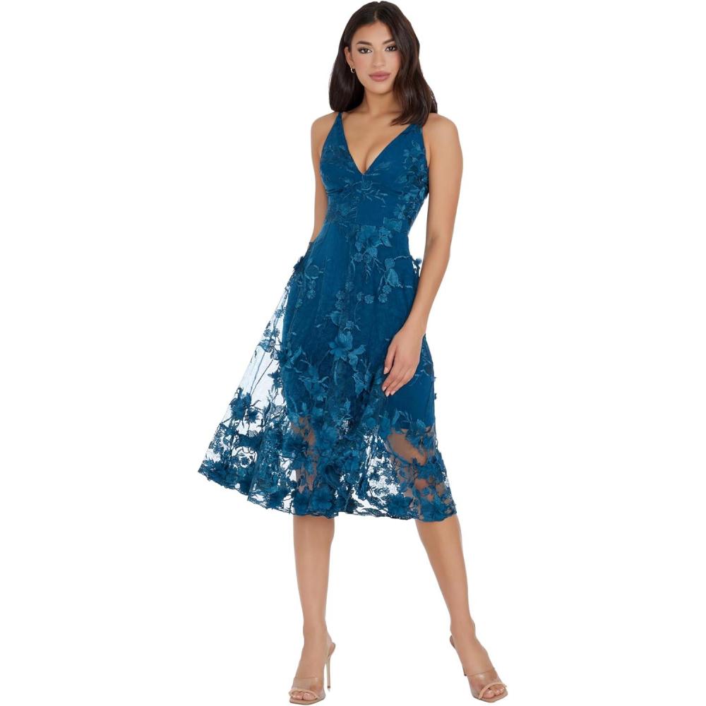 imageDress the Population Womens Audrey Midi Plunging DressPeacock Blue