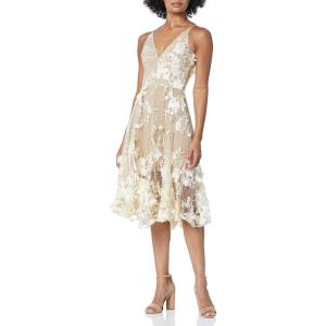 imageDress the Population Womens Audrey Midi Plunging DressCreamNude