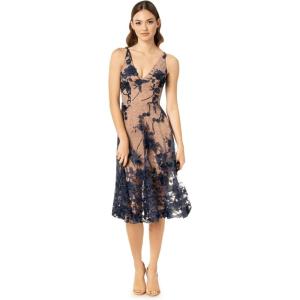 imageDress the Population Womens Audrey Midi Plunging DressNavyNude