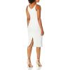 imageDress the Population Womens Lyla Plunging Sleeveless Fitted Midi Sheath DressOffwhite