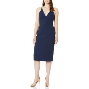 imageDress the Population Womens Lyla Plunging Sleeveless Fitted Midi Sheath DressNavy