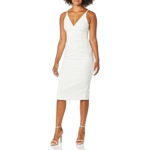 imageDress the Population Womens Lyla Plunging Sleeveless Fitted Midi Sheath DressOffwhite