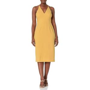 imageDress the Population Womens Lyla Plunging Sleeveless Fitted Midi Sheath DressSunflower